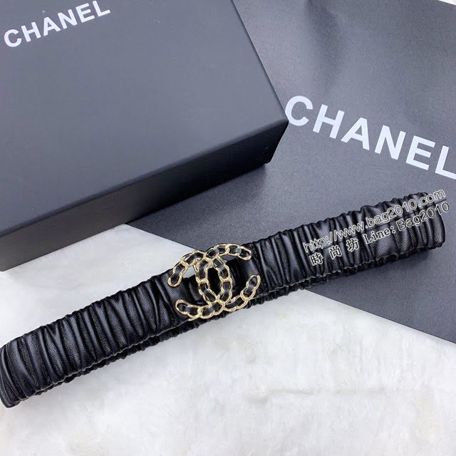 Chanel女士皮帶 香奈兒經典小羊皮鬆緊褲腰帶 香奈兒褶皺腰帶  jjp2148